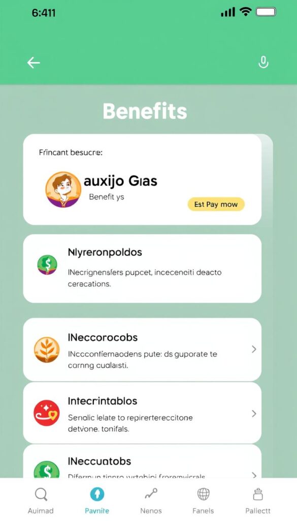 Tela de benefícios do aplicativo mostrando o auxílio gás disponível